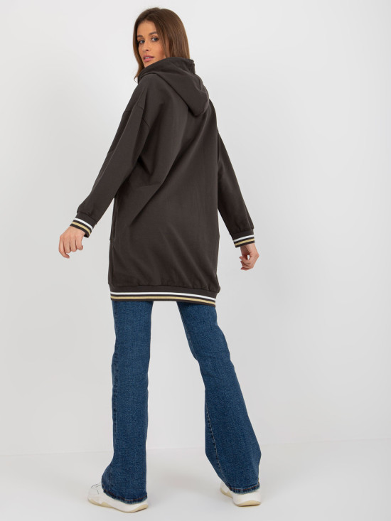 Long Khaki Hoodie with Application and Prints
