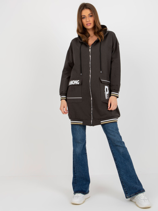 Long Khaki Hoodie with Application and Prints