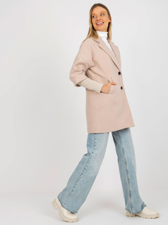 Beige Women's Coat with Pockets OCH BELLA