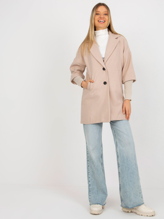 Beige Women's Coat with Pockets OCH BELLA