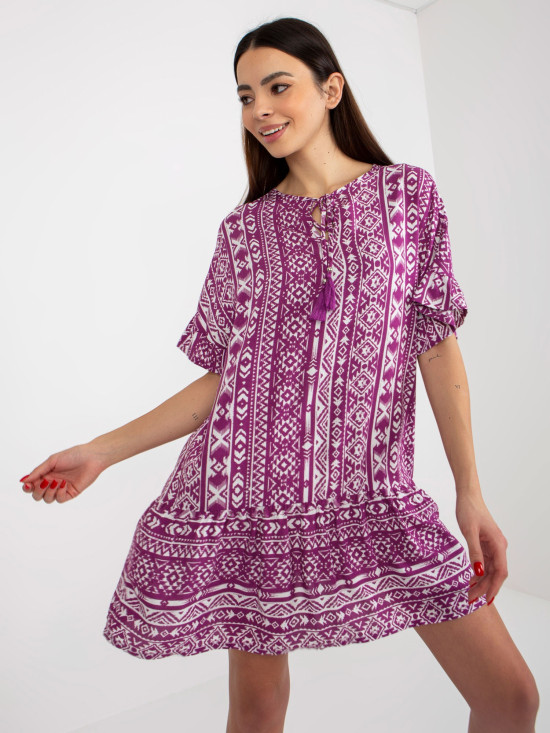 Purple Boho Dress with Patterns in Viscose SUBLEVEL