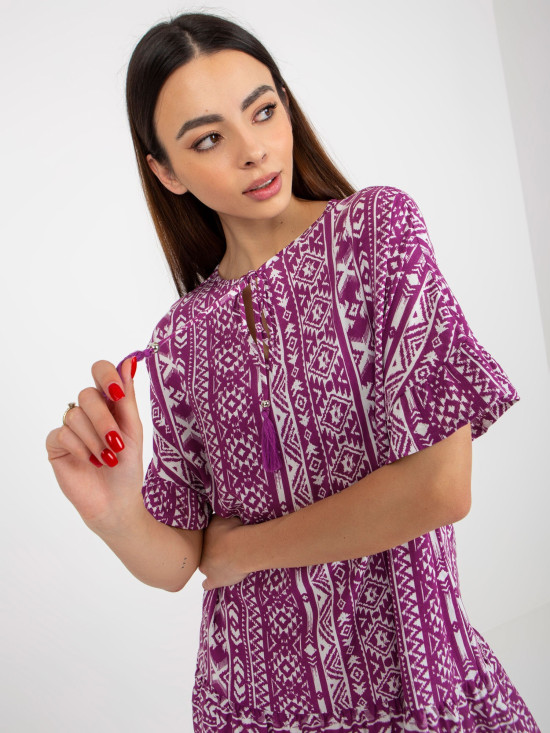 Purple Boho Dress with Patterns in Viscose SUBLEVEL