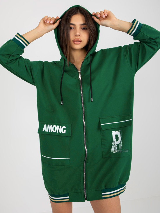 Dark Green Long Zip-Up Hoodie