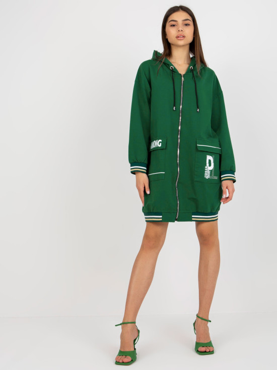 Dark Green Long Zip-Up Hoodie