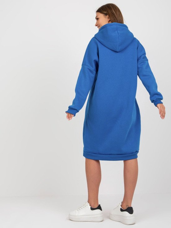 Dark Blue Asymmetrical Long Cotton Hoodie