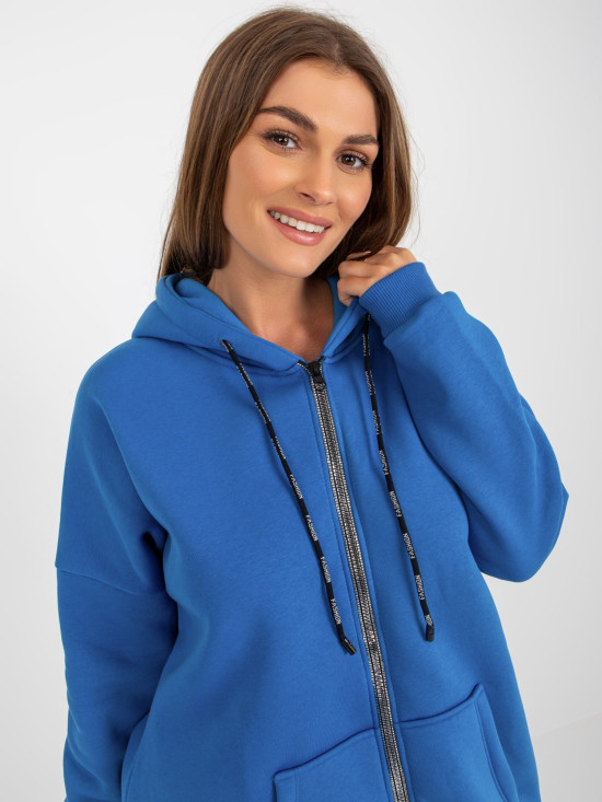 Dark Blue Asymmetrical Long Cotton Hoodie