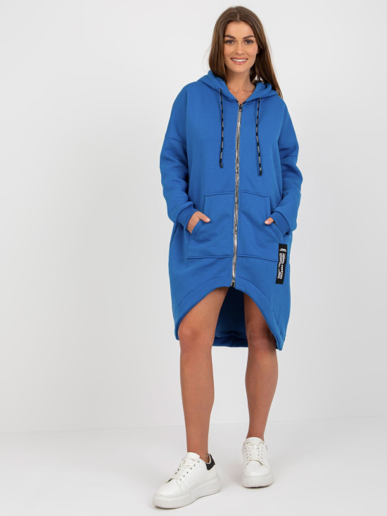 Dark Blue Asymmetrical Long Cotton Hoodie