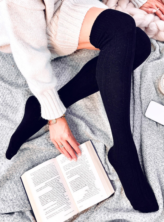 Women's cotton knee highs black