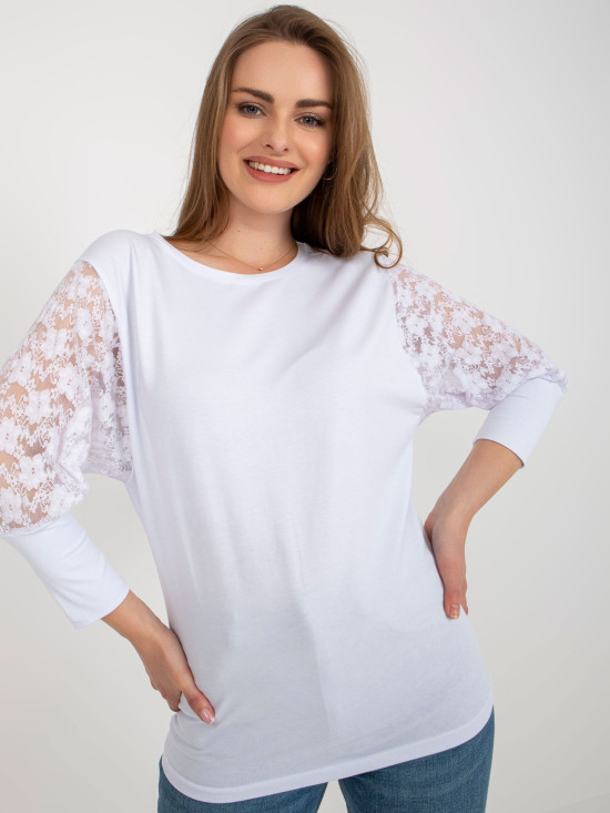 White Blouse with Lace on Sleeves Hawana RUE PARIS