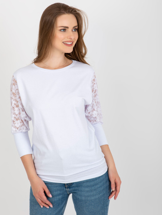 White Blouse with Lace on Sleeves Hawana RUE PARIS