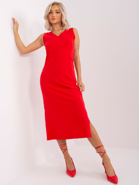 Red Midi Dress in Cotton OCH BELLA