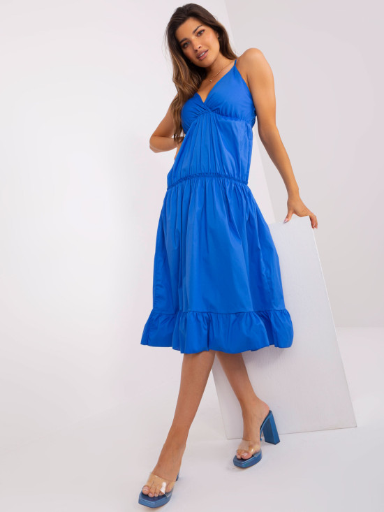 Dark Blue Midi Dress with Ruffle OCH BELLA