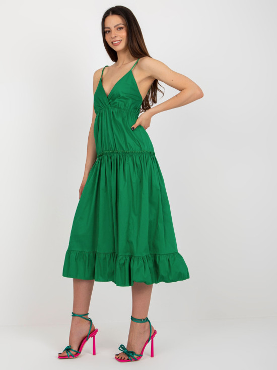 Green Flared Dress with Ruffle OCH BELLA