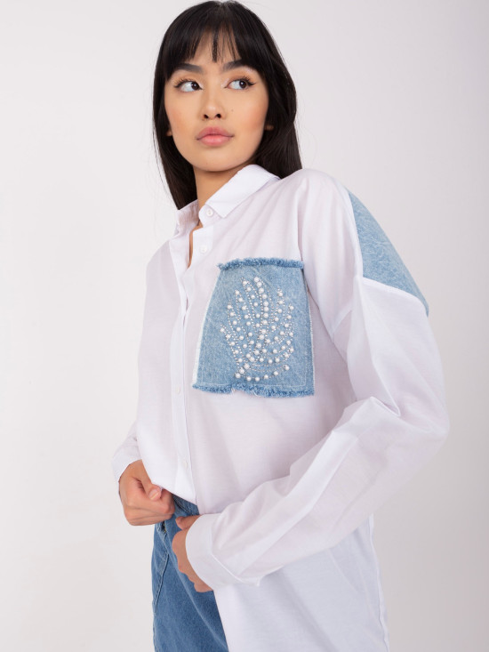 White Women's Oversize Shirt with Applications