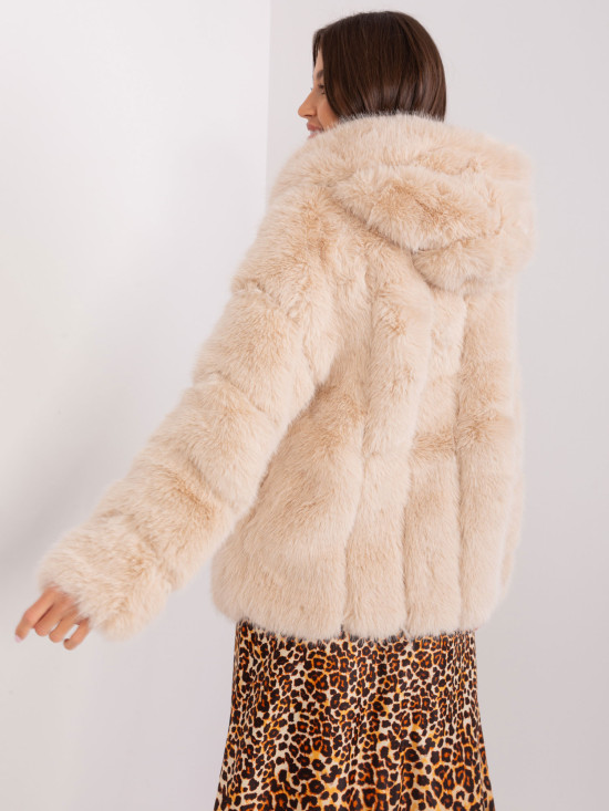 Beige Transitional Fur Jacket with Lining
