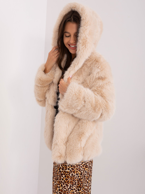 Beige Transitional Fur Jacket with Lining
