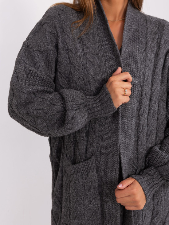 Dark Gray Cardigan with Puff Sleeves