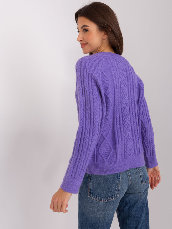 Purple Cardigan with Round Neckline