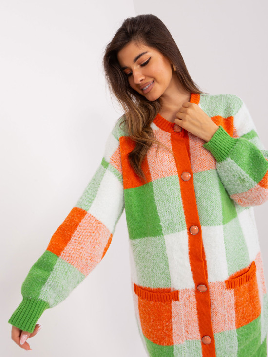 Orange and Green Checked Cardigan