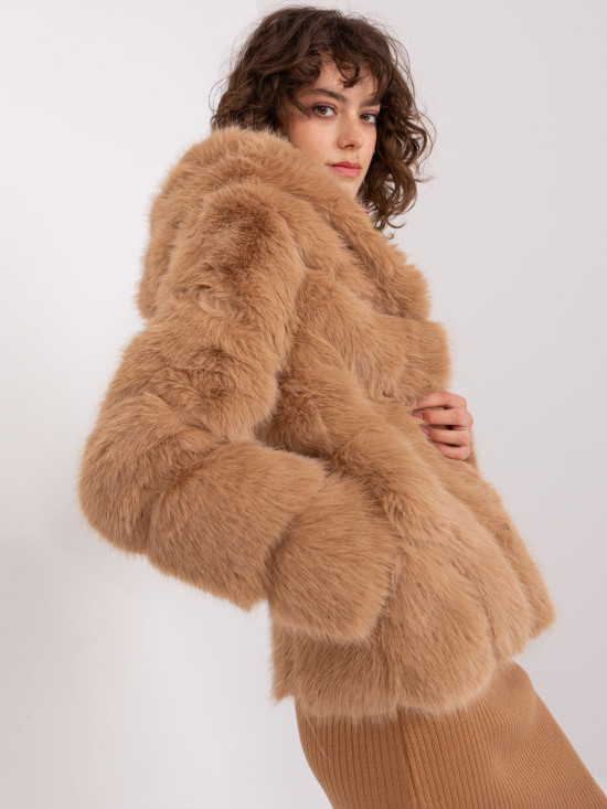 Camel Fur Transitional Jacket with Hood