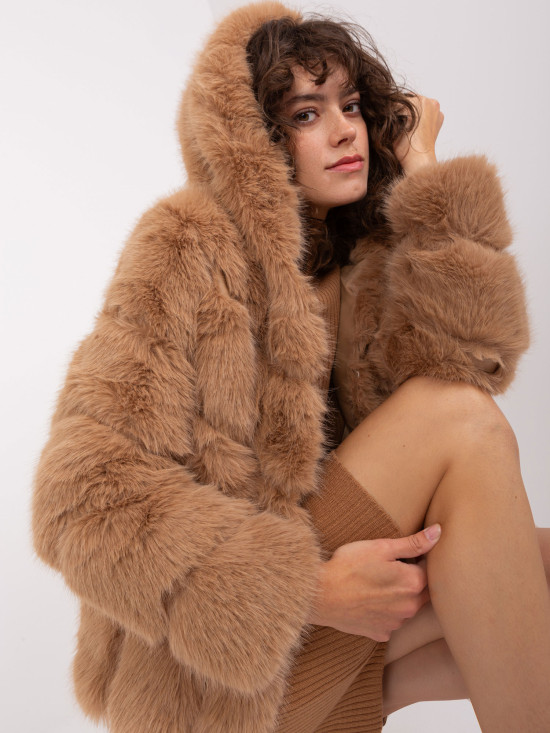 Camel Fur Transitional Jacket with Hood