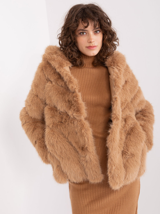 Camel Fur Transitional Jacket with Hood