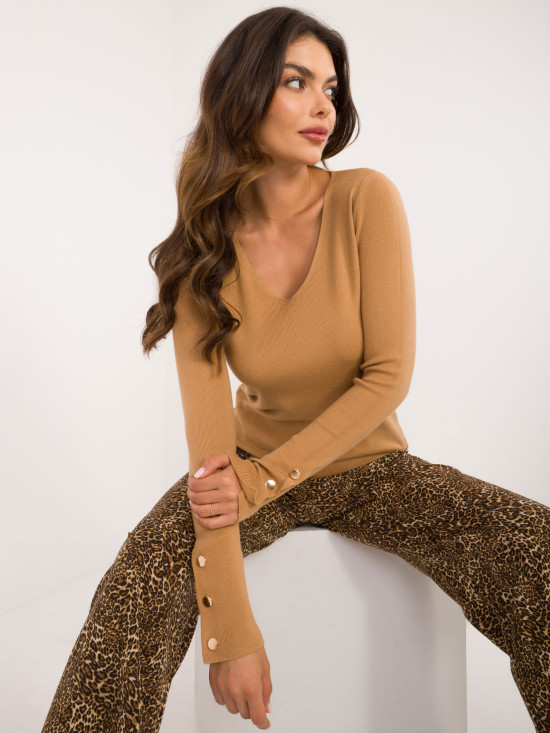 Elegant Camel Sweater with Long Sleeves