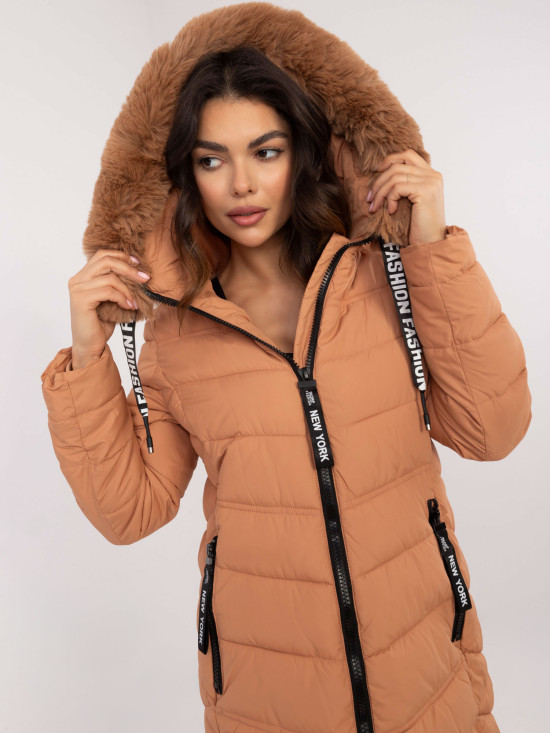 Comfortable Winter Jacket with Hood in Camel Color