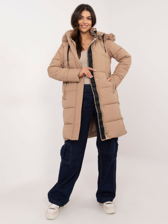 Beige Winter Jacket with Hood
