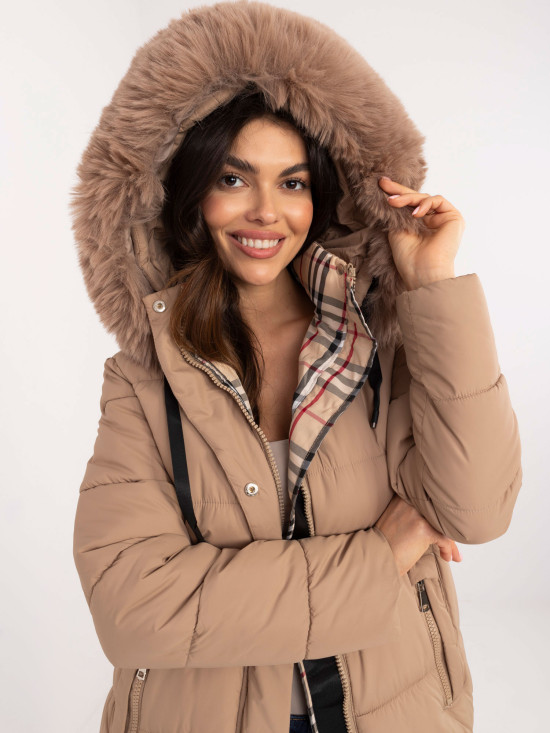 Beige Winter Jacket with Hood