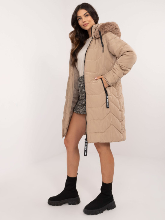 Beige Winter Jacket with Hood