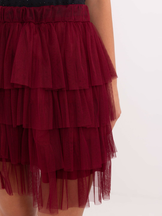 Elegant Mini Skirt with Ruffle in Burgundy