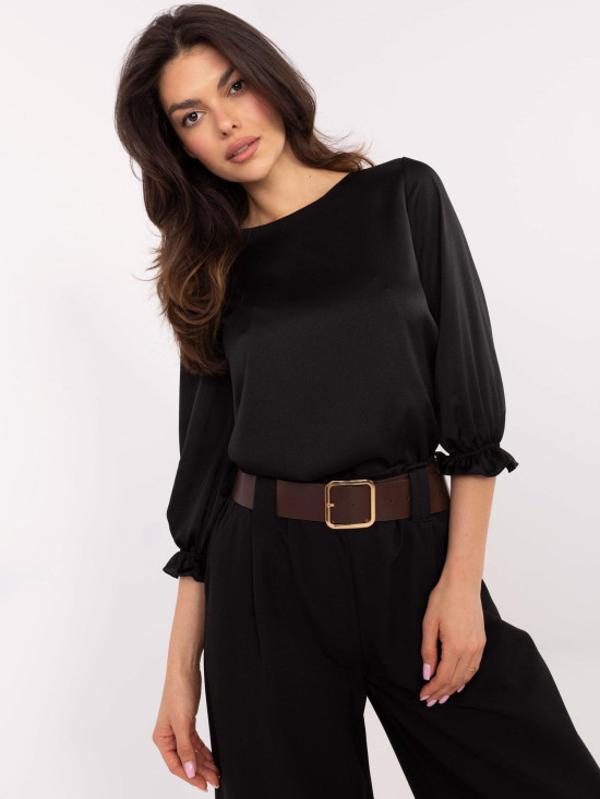 Elegant Black Blouse with 3/4 Sleeves