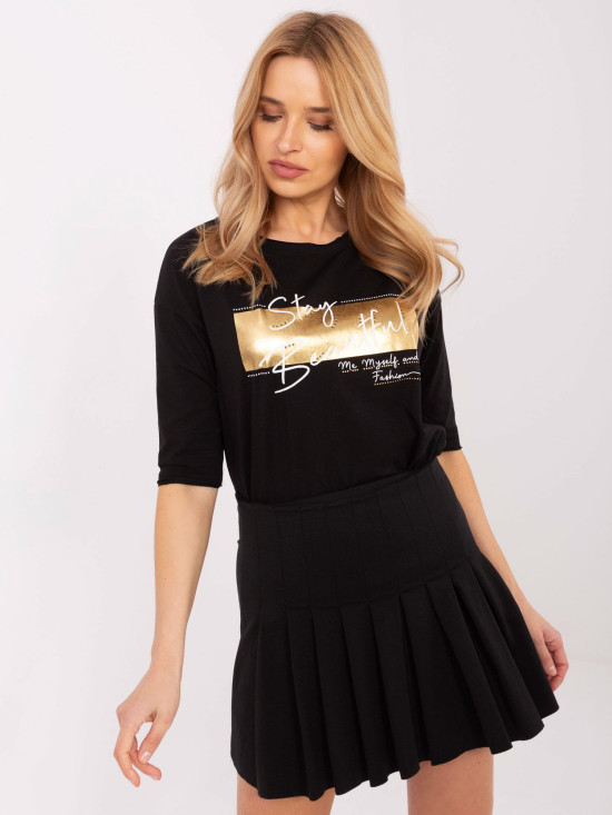 Stylish Black Blouse with 3/4 Sleeves
