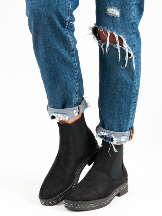 Black suede-effect ankle boots