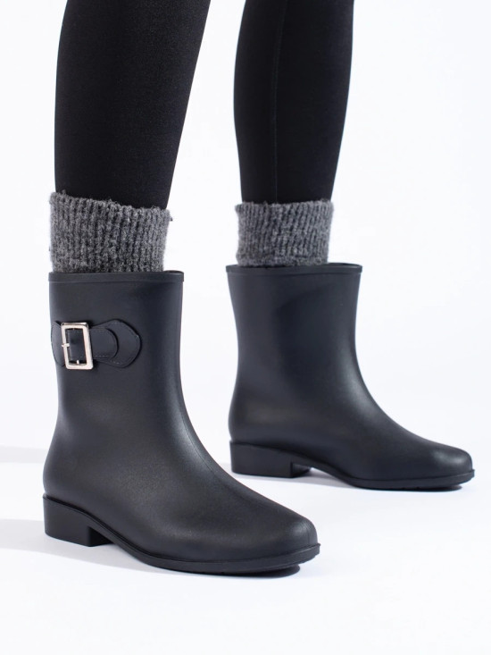 Black women's wellington boots with decorative buckle