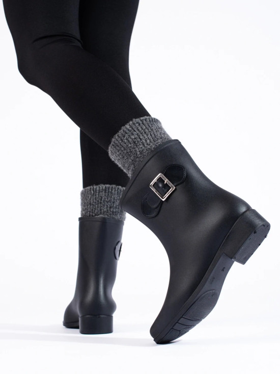 Black women's wellington boots with decorative buckle