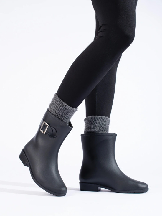 Black women's wellington boots with decorative buckle