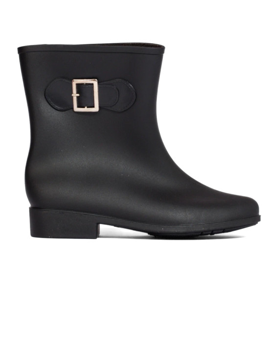 Black women's wellington boots with decorative buckle