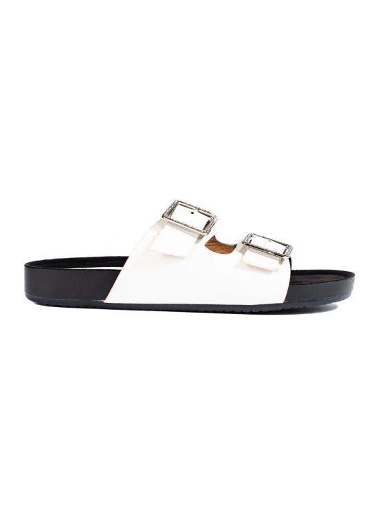 White Slippers with Decorative Buckles