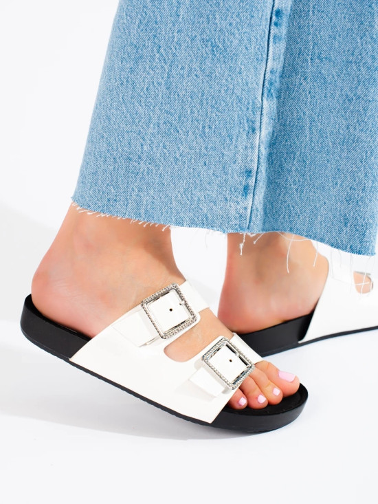 White Slippers with Decorative Buckles