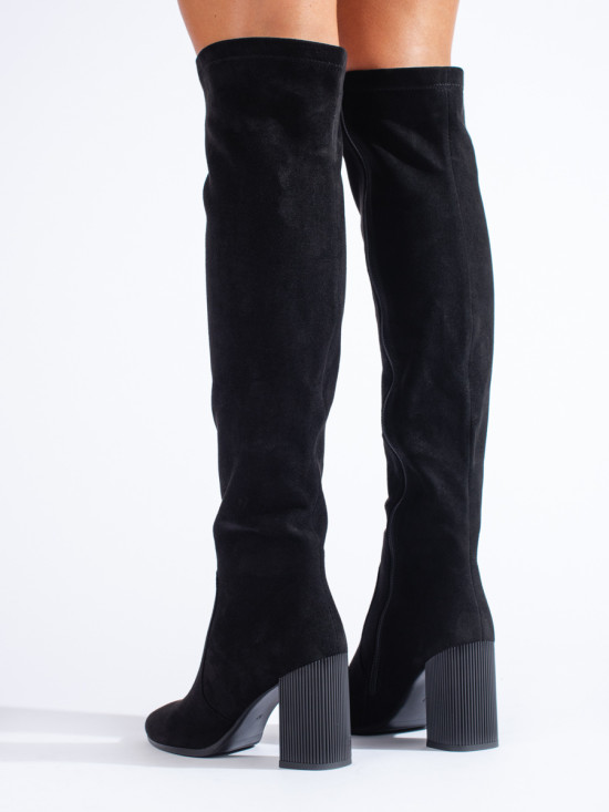 High heeled suede boots black