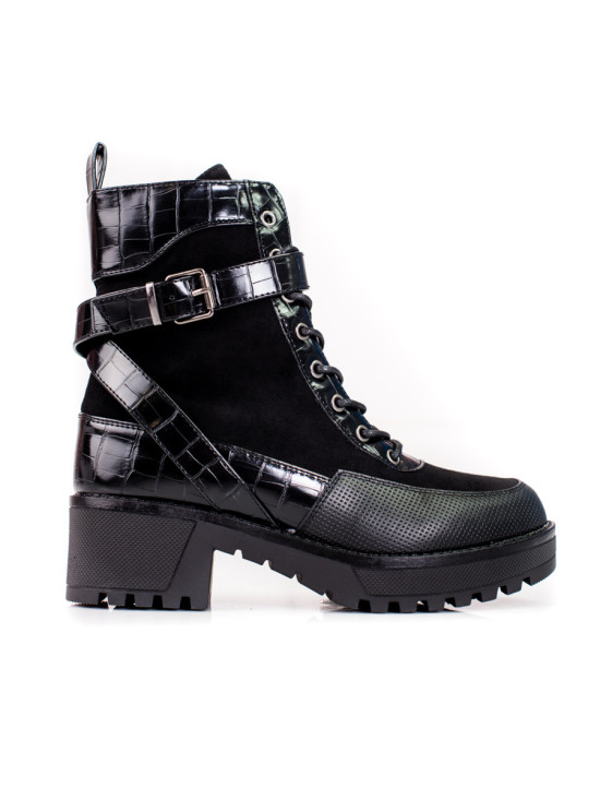 Black ankle boots with lacing and zip