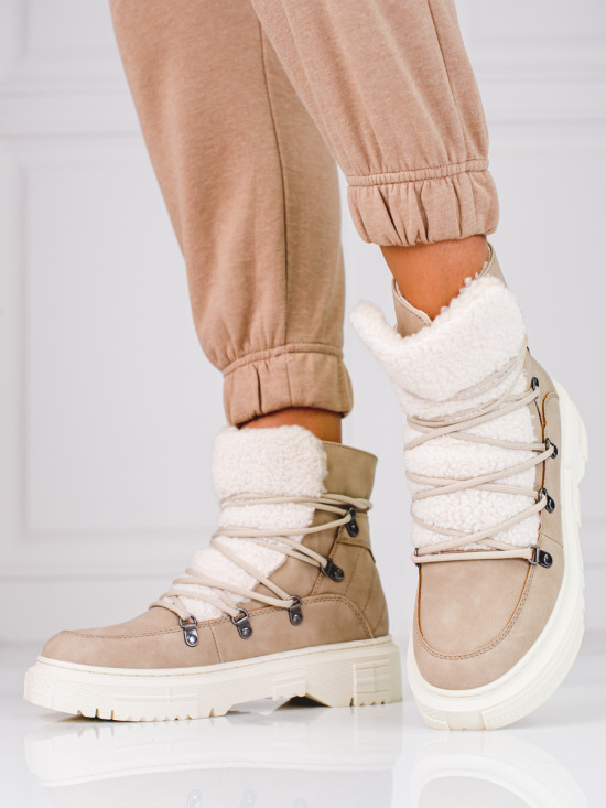 Beige Women's Snow Boots with Sheepskin