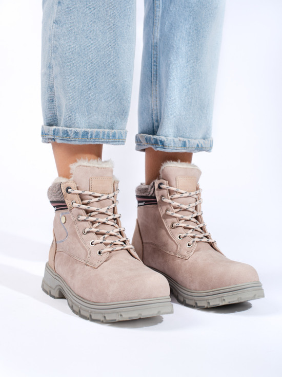 Beige lace-up ankle boots