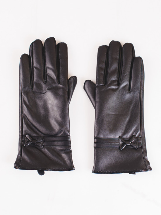 Black leather gloves with bows