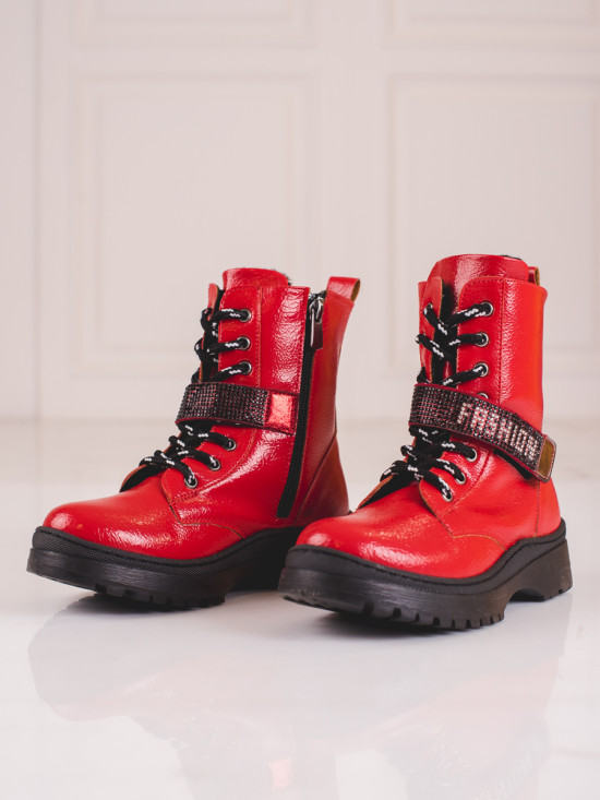 Red children's boots with rhinestones
