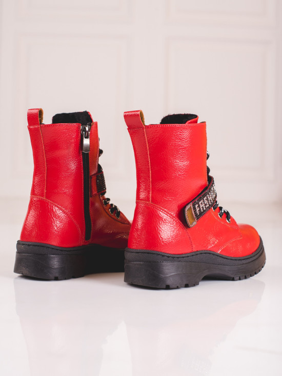 Red children's boots with rhinestones
