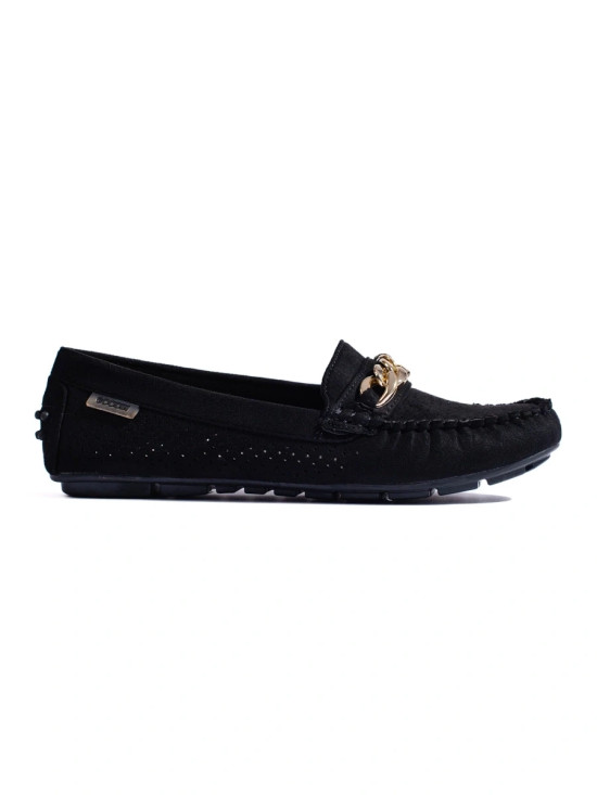 Lightweight Black Moccasins with Chain