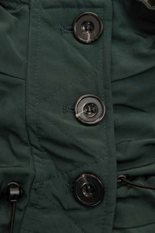 Dark green winter jacket with a stand-up collar